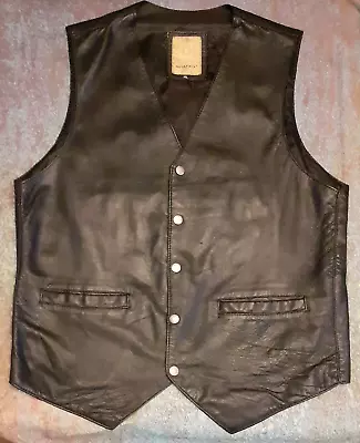 Mens Real Leather Black Waistcoat Size Xl Clasic Design • £20