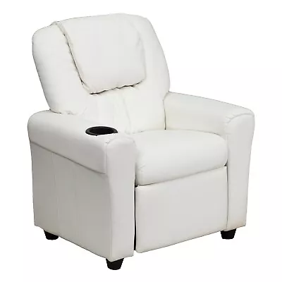 Flash Furniture Contemporary Vinyl Kids Recliner W/Cup Holder And Headrest White • $210.17