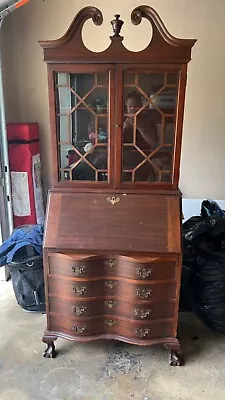 Antique Secretary Desk Oak With Glass Doors & Key  • $800