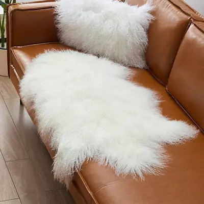 Genuine Tibetan Fur Rug/Ivory White 100% Real Mongolian Sheepskin Hide Pelt Thro • $100.99
