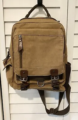 Vintage Canvas Leather Backpack Satchel Sling One Shoulder Travel Rucksack Bag • $15