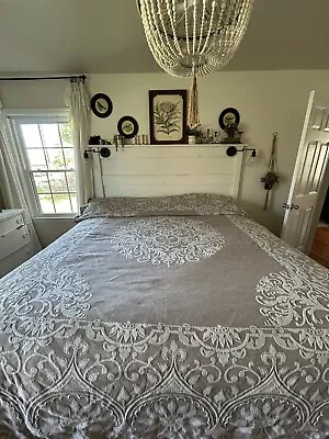 Vintage Bates? Queen Scroll Taupe Cream MATELASSE Ornate Cotton Bedspread • $79.98