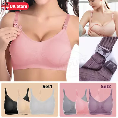 3 Pack Nursing Bra Seamless Maternity Bra For Pregnancy Breastfeeding Sleep Bras • £18.88