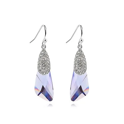 18K White Gold Plated Made With Genuine Swarovski Crystal Lilac Dangle Earrings • $28.99