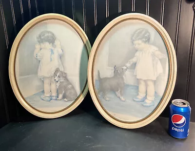 Vtg 1950s PAIR Bessie Pease Gutmann Baby Little Girl Collie Pup Print Frame • $112.49