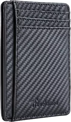 Travelambo Front Pocket Minimalist Leather Slim Wallet RFID Blocking Carbon Fibe • $12.46