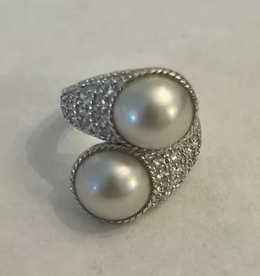 NWOT Judith Ripka Sterling Silver 925 Pearl & White Stones Ring Size 7 - 13.5g • $135