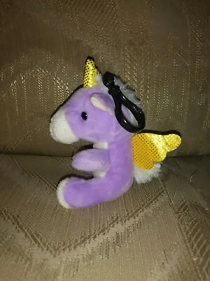 Unicorn Plush Keychain 4.5  Purple White Gold Wings Silver Spots Stuffed Animal • $9