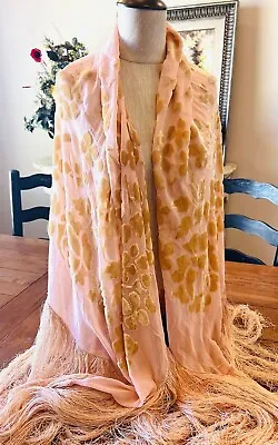 Vintage Silk/Chenille Piano Scarf Fring Peach/Gold • $299.99