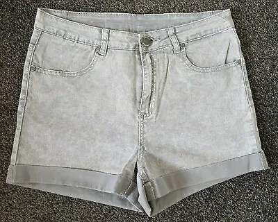 Womens Ladies Grey Acid Wash Denim High Waisted Shorts Size M • £10.30