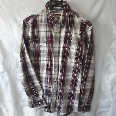 Men's WRANGLER Western Shirt Flex For Comfort Size S Red Gray White Plaid Cotton • $10.90