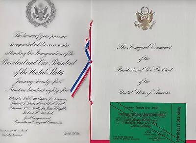 Reagan Bush 1985 Inaugural Congressional Invitation Green Ticket Program Pics • $29.99