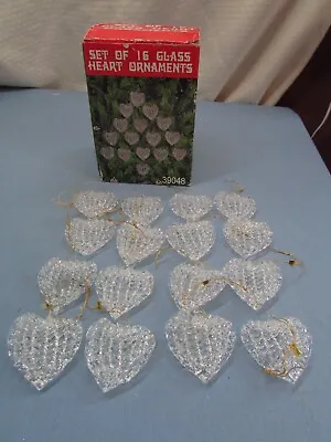 Vintage Christmas Glass Heart Ornaments Hand Blown Spun Set Of 16 -- 2” Size • $9.99