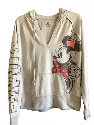 XL Womens Minnie Mouse Worn Look Lightweight Pullover Gray Hoodie Sweatshirt New • $29.95