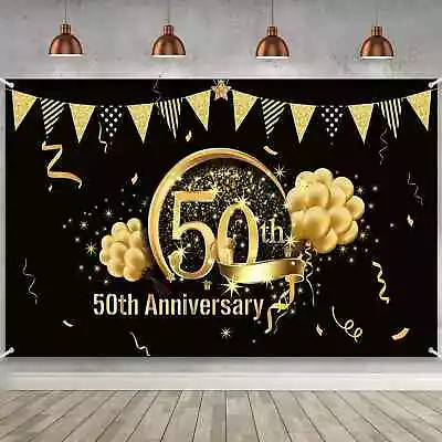 50Th Anniversary Decorations Extra Large Fabric Black Gold Sign Poster For 50Th • $10