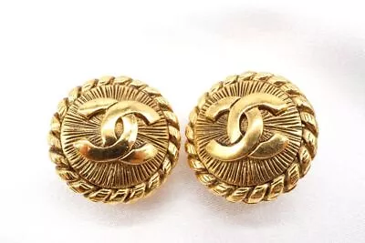 CHANEL Vintage Earrings With Coco Mark CC Logo Round Accessory Gold 8209j • $776.53