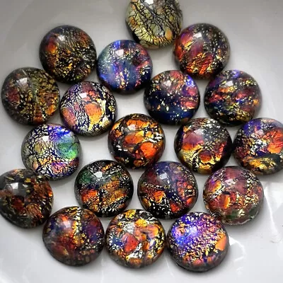 $10.50 • Buy 8 Vintage Black Opal Cabochons 10mm Art Glass W. Blue Flash Jewelry Cabs C1-70
