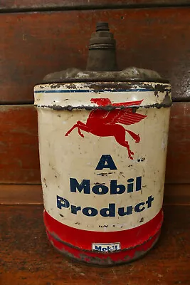 Vintage 1950s A Mobil Product Motor Oil Metal 5 Gallon Can W/ Pegasus Graphic • $49.95