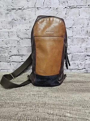 Coach Men’s One Shoulder Sling Backpack Color Block Black Brown 8x13.5 Bleeker • $121.99