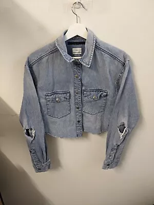 Ksubi Denim Jacket Womens Size Small Blue Light Wash Pearl Snap Cropped • $30