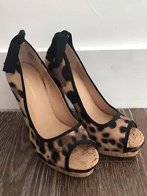 Leopard Sexy Cork Heel Open Toe Pumps By Marco Santiago Sz 6 • $35