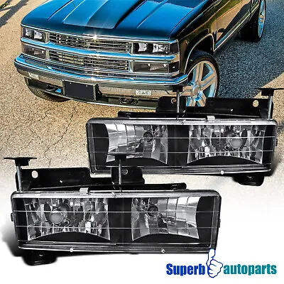 Fits 88-98 Chevy GMC C10 CK 1500 2500 3500 94-99 Suburban Headlights Lamps Black • $45.98