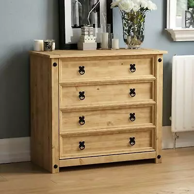 Corona 4 Drawer Rustic Chest Mexican Solid Waxed Pine Storage Bedroom Cabinet • £89.90