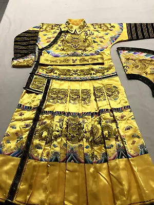 Chinese Silk Cloth Gold Wire Embroidery Qing Dynasty Emperor Clothes Dragon Robe • $980