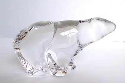 Vintage 1970's Hadeland Crystal Glass Polar Bear Norway Figurine Signed 6.75  • $35