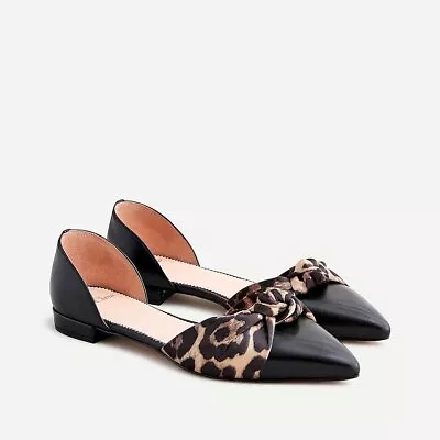 J.Crew Pointed-toe Knot Flats In Leather And Leopard Satin /Size: 6H /NEW • $39