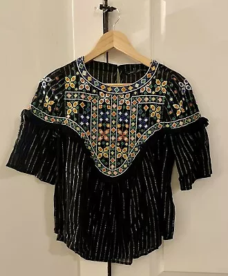 Zara Woman Size XS Top Embroidered Bodice Neck And Shoulders.  Boho • $29.50