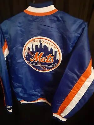 New York Mets Men's Quilt Lined Front Snap Embroidered Logo Starter Jacket Large • $110.99