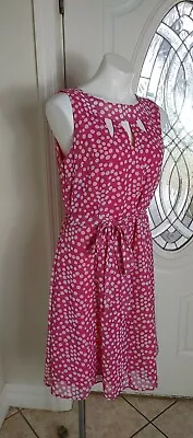 Voir Voir Dress Pink Polka Dot Sleeveless Belted Key Hole Size 10 • $29.07