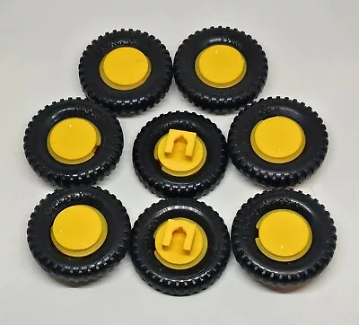 Vtg (8) Construx Black Tires Yellow Wheels By Fisher Price Replacement Parts Lot • $12.99