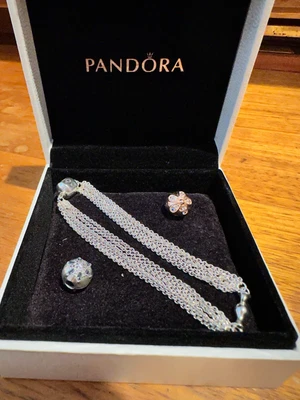$100 • Buy Pandora Silver Bracelet 19cm With 2 Clip-on Charms