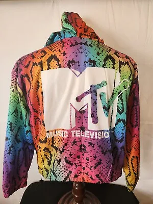 🔥🚨Vintage MTV Snakeskin Rainbow Windbreaker Jacket Large EUC 90s Retro Rock • $74.99