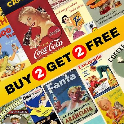 BUY 2 GET 2 FREE Classic Advertisement Posters - Retro Advertising Wall Decor • £9.95