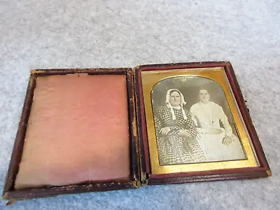 1840's DAGUERREOTYPE  PHOTO  1/6 Plate  MOTHER & DAUGHTER  In Leather Case • $59