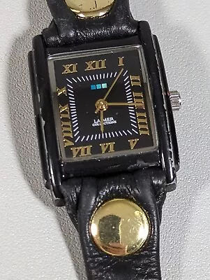 LA MER Collections Black Dial Rectangle Case Leather Wrap Bracelet Band Watch 22 • $13.99