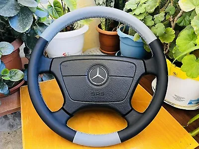 Mercedes Steering Wheel New Leather Black Grey Crome W124 R129 W140 W202 W210 • $315