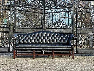 Vintage Camelback Tufted Leather Chesterfield Sofa In Black • $5850