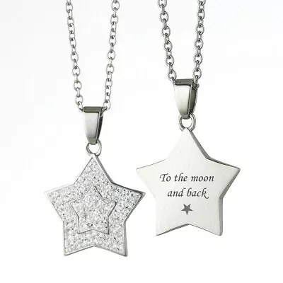 Star Necklace With Engraving Pavé Czech Crystals Personalised Jewellery Gift • £19.99