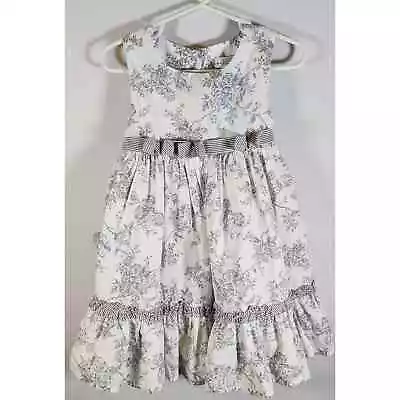 Maggie And Zoe Dress Girls 2T White Gray Floral Dress Toddler Spring Formal • $12