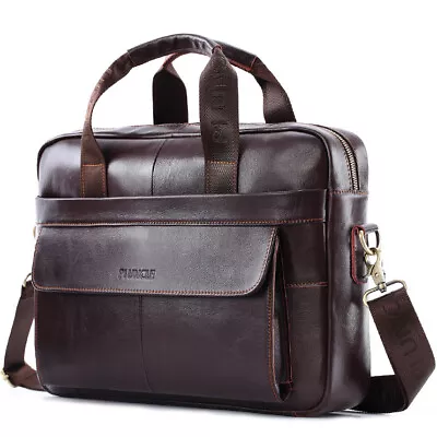 100% Real Leather Men's Business 14  Briefcase Handbags Shoulder Messenger Bags • $46.54