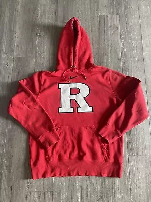 Vintage Nike Center Swoosh Hoodie Sweatshirt Rutgers Scarlet Knights Red Large • $49.95