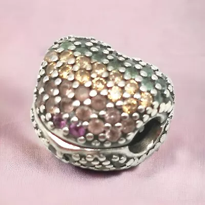 £34 • Buy RETIRED Pandora Sterling Silver Multi-coloured Pavé Open My Heart Clip Charm