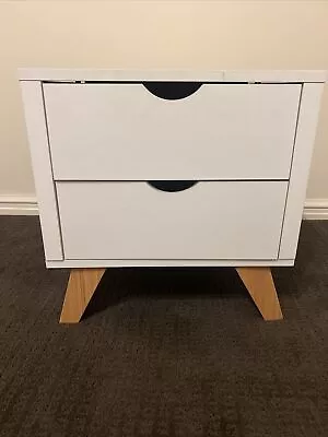 White 2 Drawer Bedside Unit Wooden Legs • $10