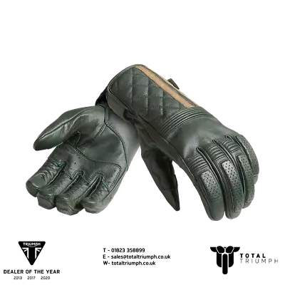 GENUINE Triumph Motorcycles Sulby Green/Gold Leather Gloves NEW 2023 • $107.03