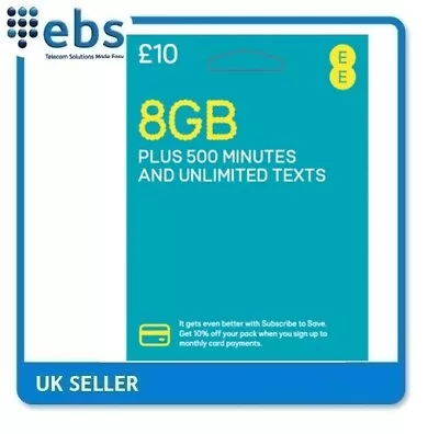 EE 4G PAYG Sim Card £10 Data Pack • £0.99