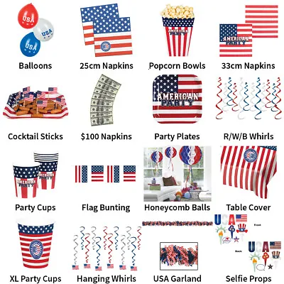 Usa America Stars & Stripes Theme Decorations - Partyware Complete Selection • £4.59